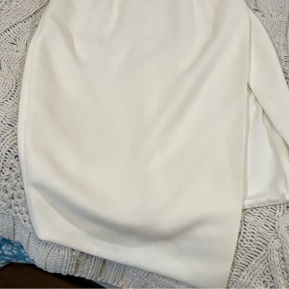 Saylor Plunge Neck Sleeveless Sheath Dress M White